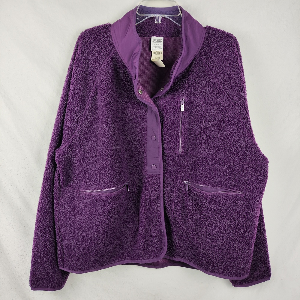 PINK Victoria's Secret Jacket Womens XL Purple Sherpa Stand Collar Snap Pockets